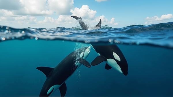 シャチが海の覇者: サメを巧みに翻弄